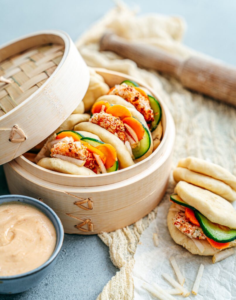 Gua bao à la crevette Recette mise en scène recette alexandra hanger photographe culinaire